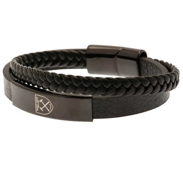 West Ham United FC Black IP Leather Bracelet – снимка 2