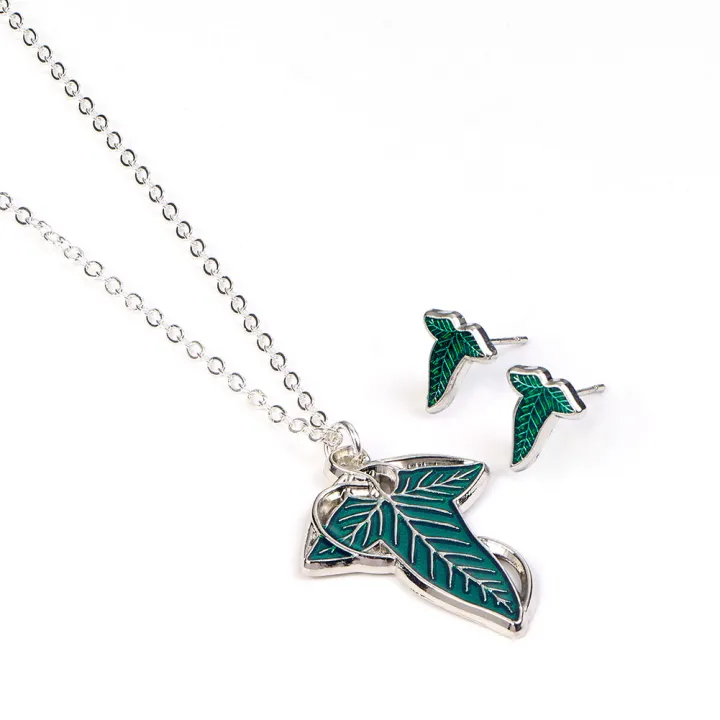 The Lord Of The Rings Leaf Of Lorien Necklace & Earrings Gift Box – снимка 2